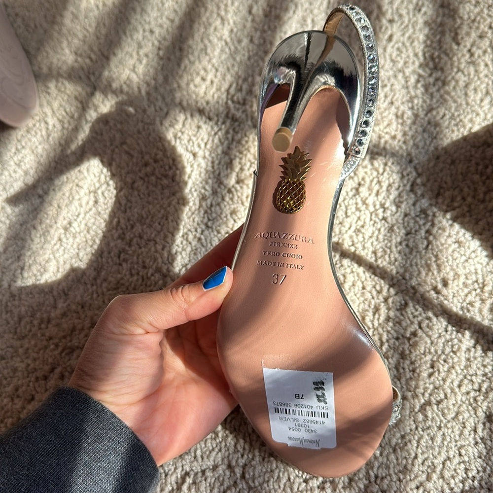 NWT Aquazzura Crystal Metallic d'Orsay Pump Sandals - Picture 4 of 7